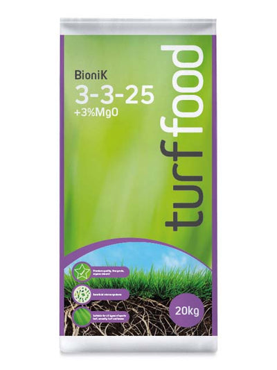 Turf Food BioniK 3-3-25 +3%MgO Fertiliser and Moss Killer 20kg